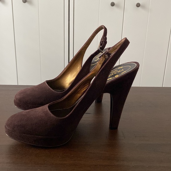 Prada Chocolate Brown Suede Slingback Platform Pumps - Picture 6 of 13